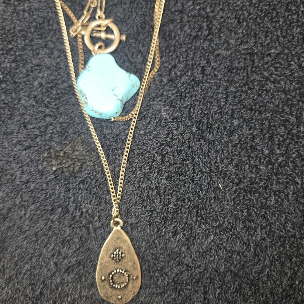 Free Press Gold Layered Necklace with Turquoise Accents - Picture 4 of 5